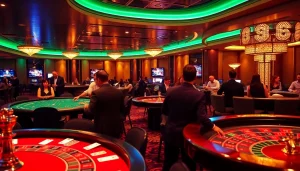 Los jugadores experimentan la emoción de hacer stake bet en la mesa de ruleta, apostando con fichas y cartas.