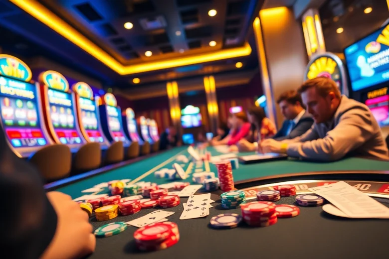 xocdia88 features an exciting casino scene with poker chips and players at a vibrant gaming table.